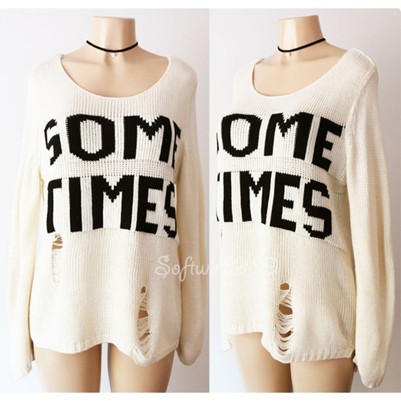 Solution Sweaters - Last☝️Cream Black SOMETIMES Distress Long Sweater